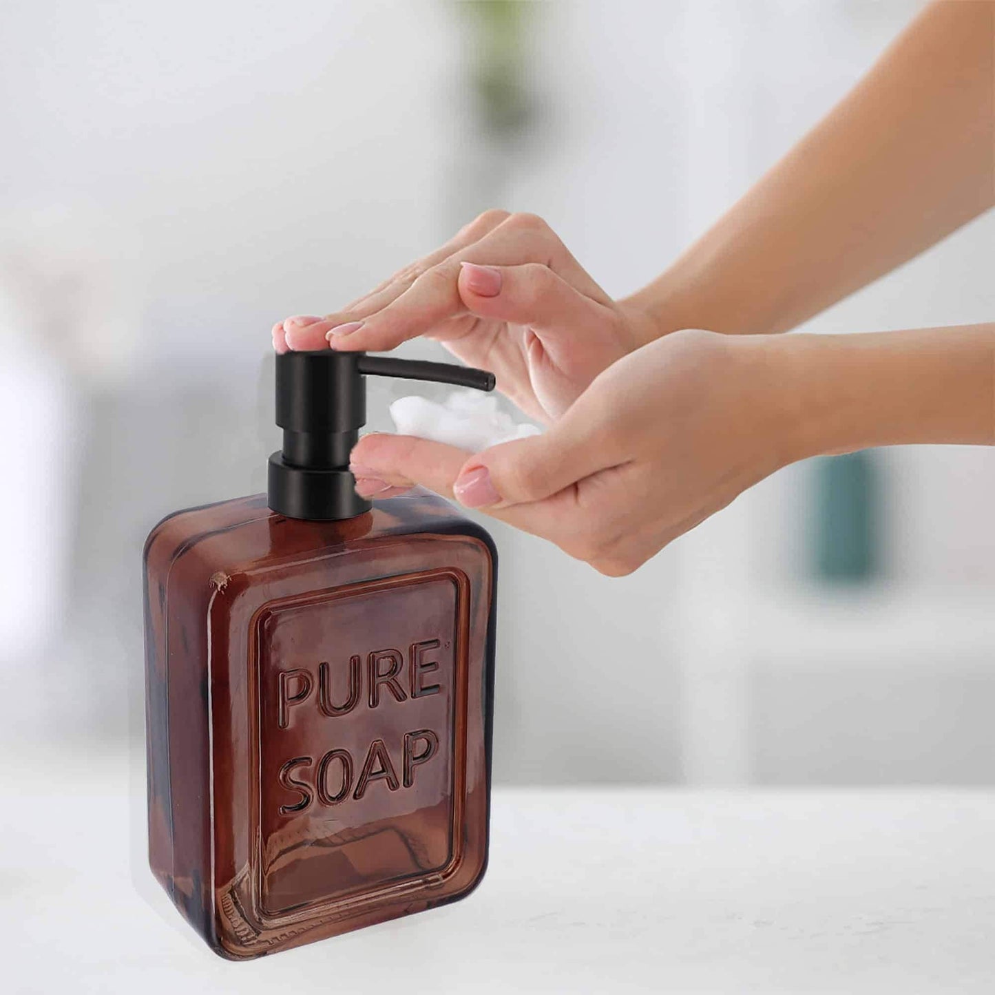 Dispenser di sapone in vetro vintage PURE SOAP 18 FL OZ - 18 Fl Oz